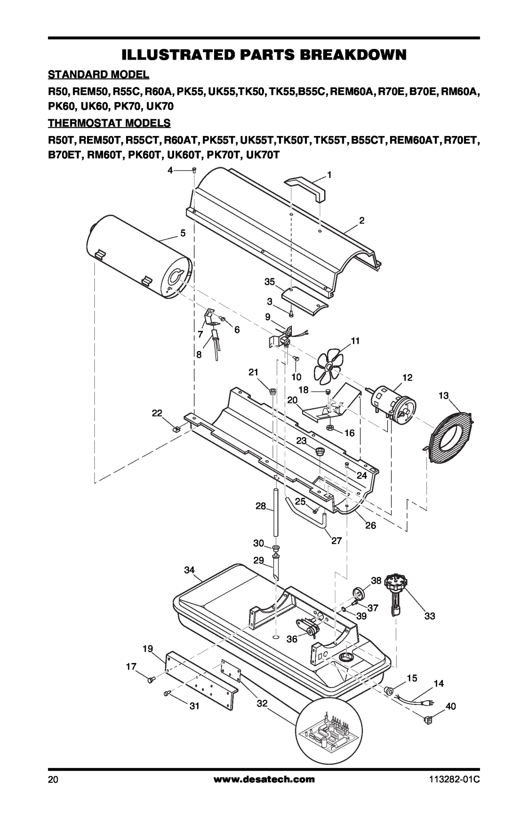 Desa BTU/HR owner manual Illustrated Parts Breakdown, Standard Model 