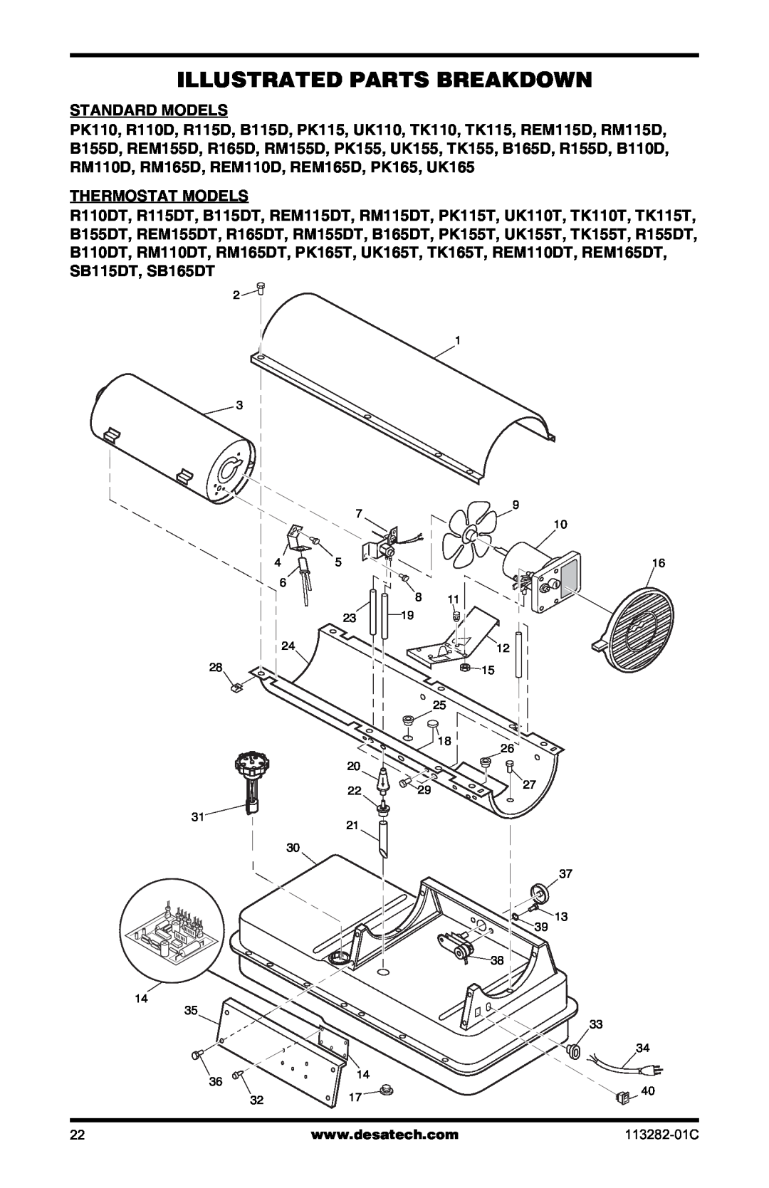 Desa BTU/HR owner manual Illustrated Parts Breakdown, Standard Models 