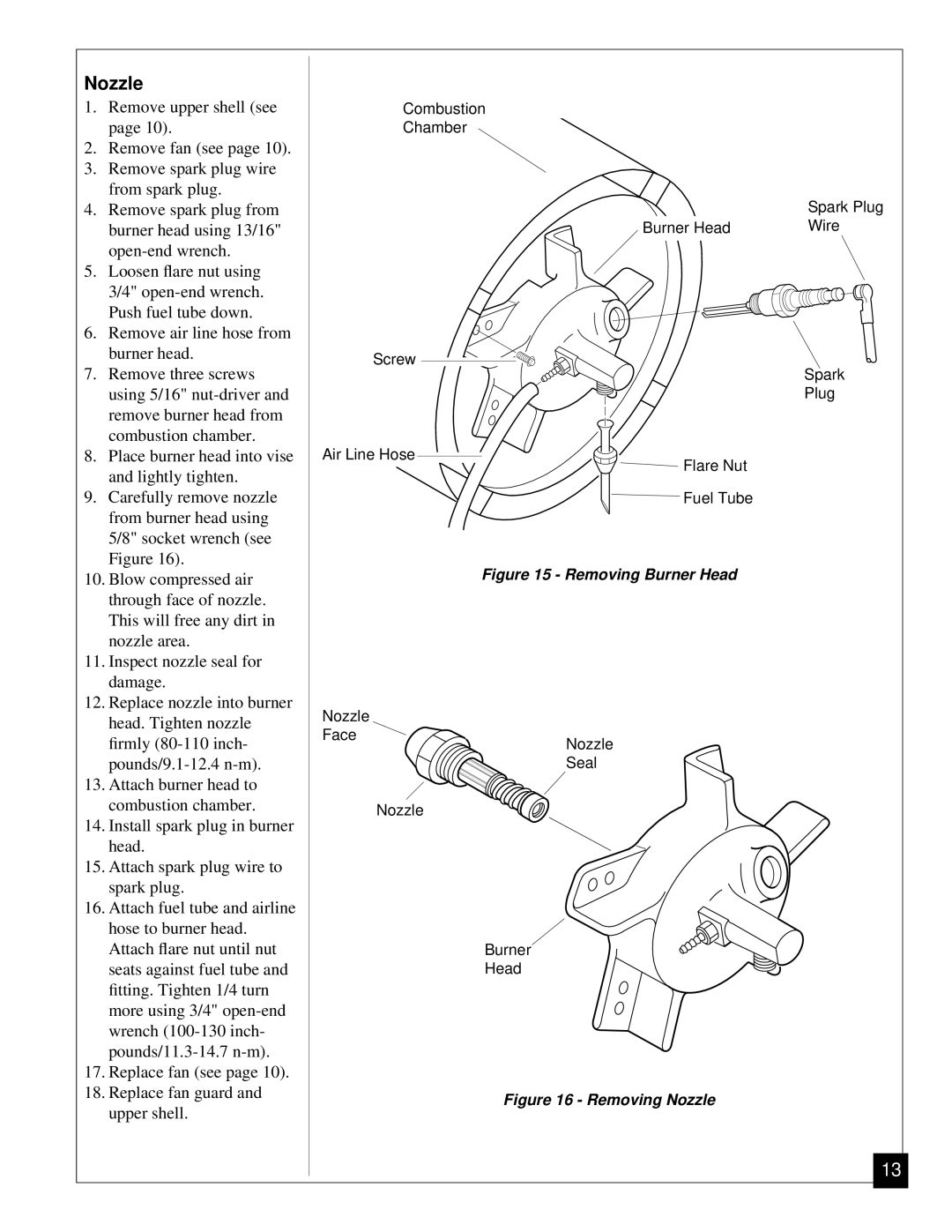 Desa BV125EDI owner manual Nozzle, Removing Burner Head 