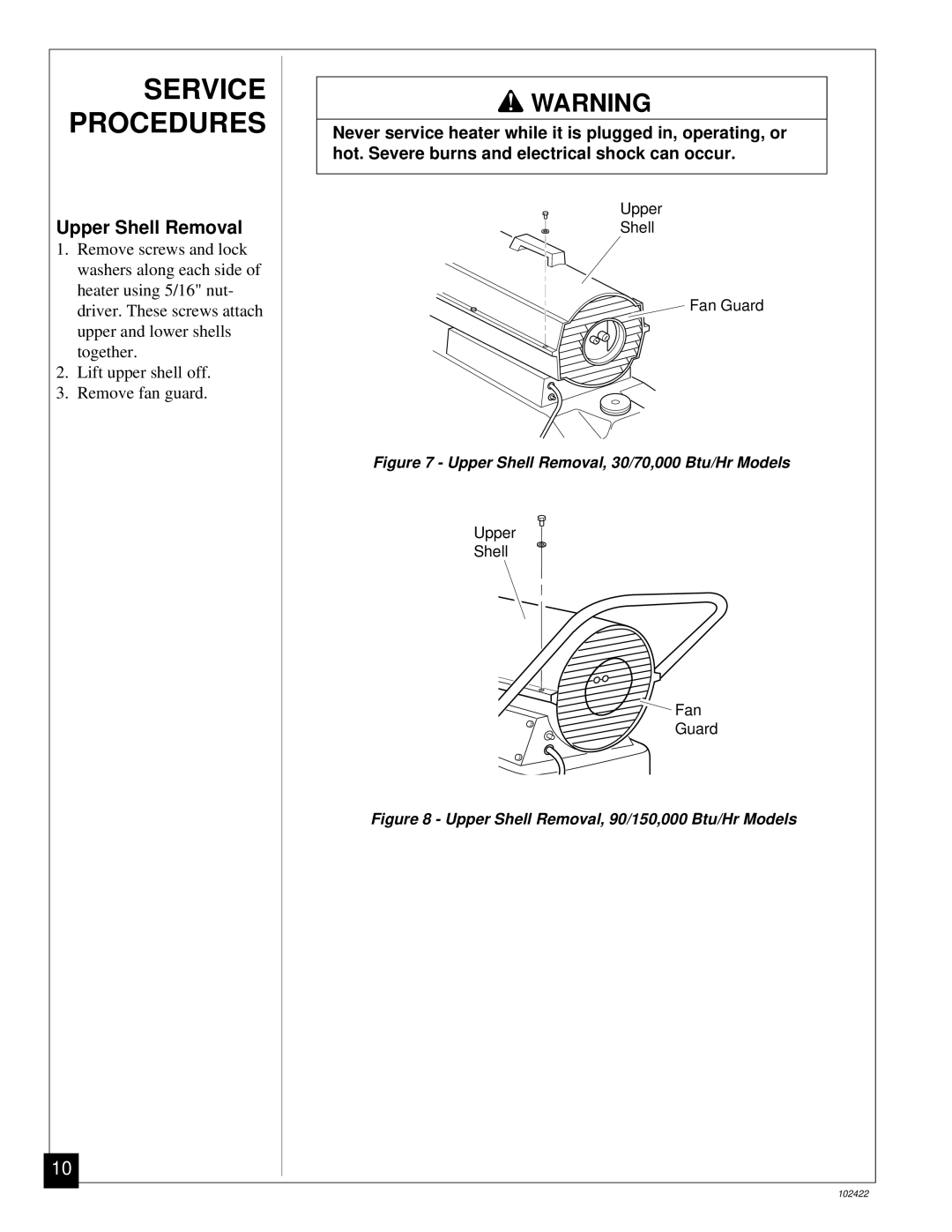 Desa BY100CE, BY150CE, BY30CE, BY70CE owner manual Service Procedures, Upper Shell Removal 