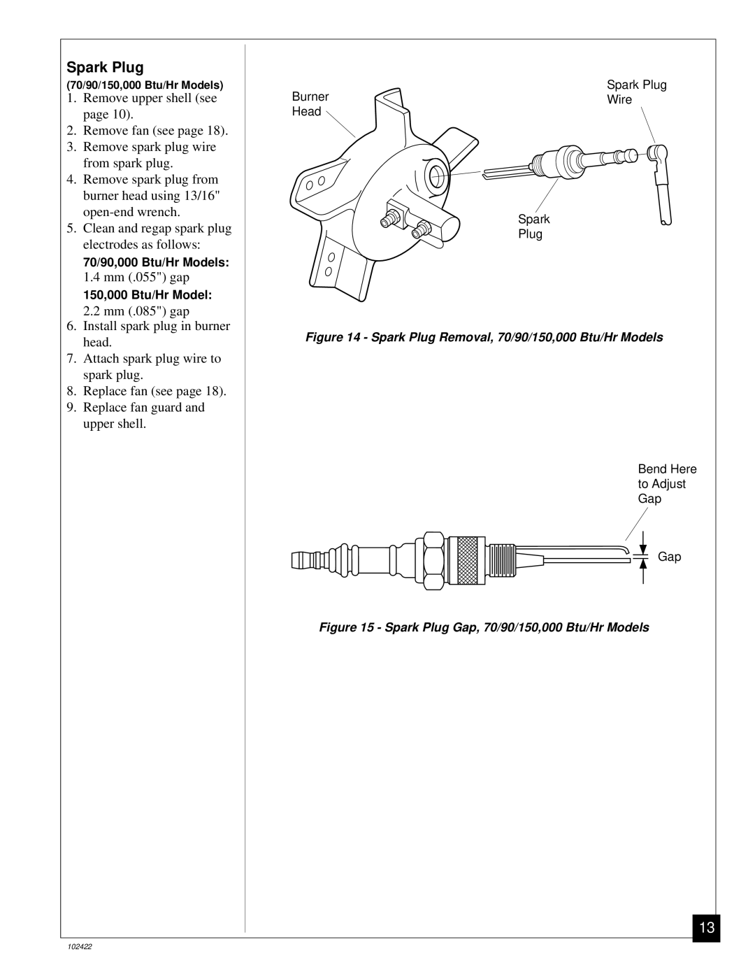 Desa BY30CE, BY150CE, BY100CE, BY70CE owner manual Mm .055 gap 