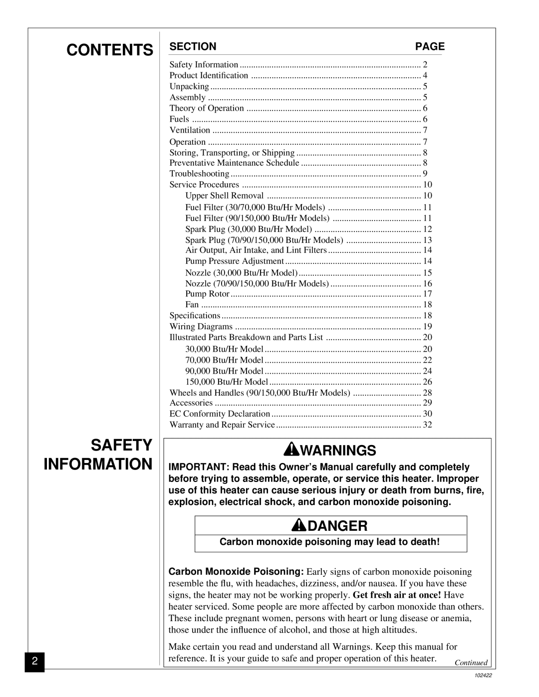 Desa BY100CE, BY150CE, BY30CE, BY70CE owner manual Contents 