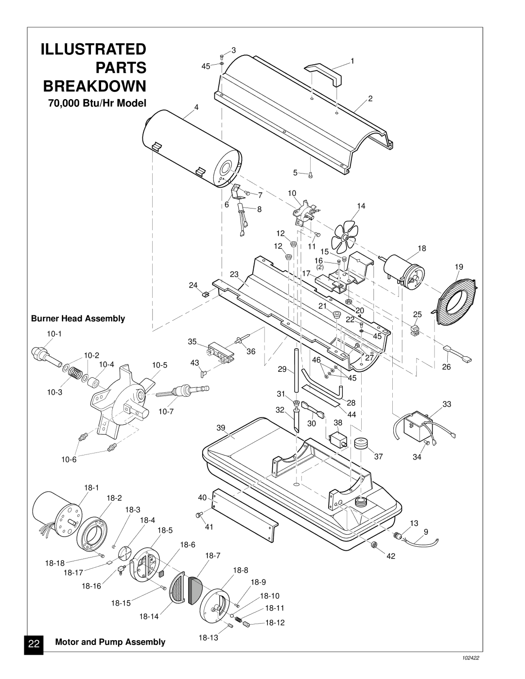 Desa BY100CE, BY150CE, BY30CE, BY70CE owner manual 70,000 Btu/Hr Model, Burner Head Assembly 