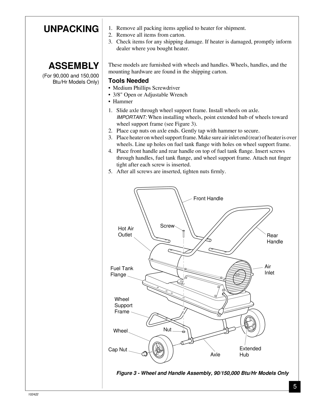 Desa BY30CE, BY150CE, BY100CE, BY70CE owner manual Unpacking Assembly, Tools Needed 