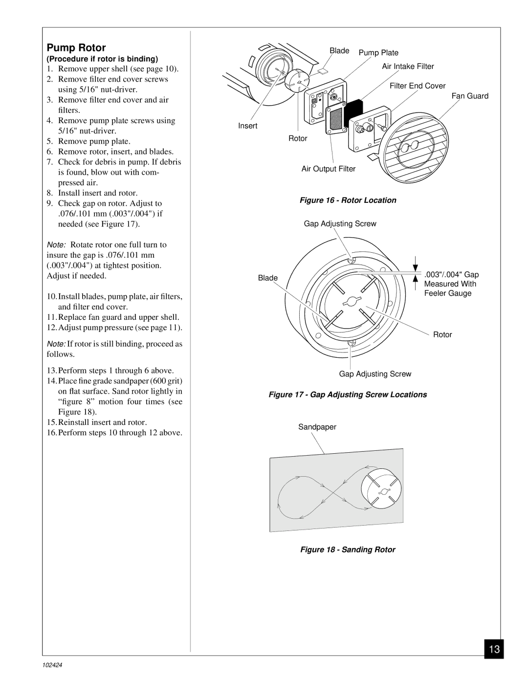 Desa BY150ECA owner manual Pump Rotor, Install insert and rotor 