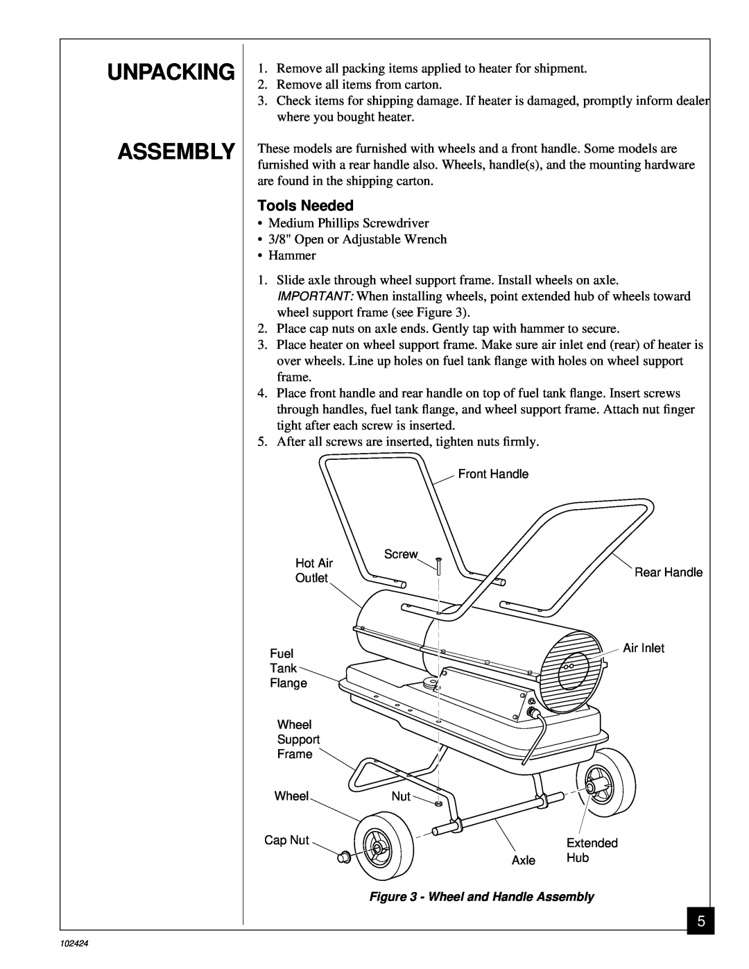 Desa BY150ECA owner manual Unpacking Assembly, Tools Needed 