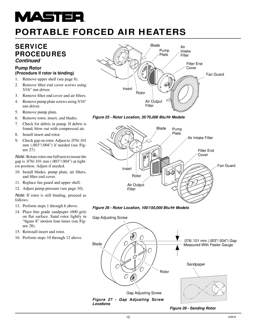 Desa BY70CEB, BY150CEB, BY35CEB, BY100CEB owner manual Pump Rotor, Procedure if rotor is binding 