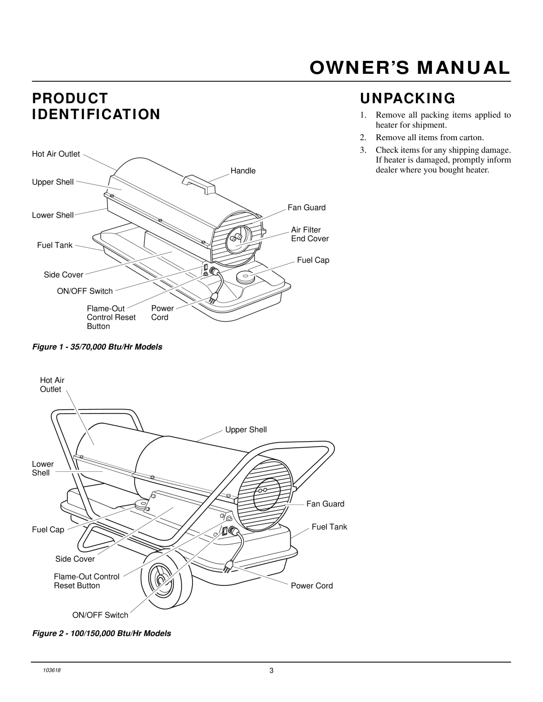 Desa BY100CEB, BY70CEB, BY150CEB, BY35CEB owner manual Product Identification, Unpacking 