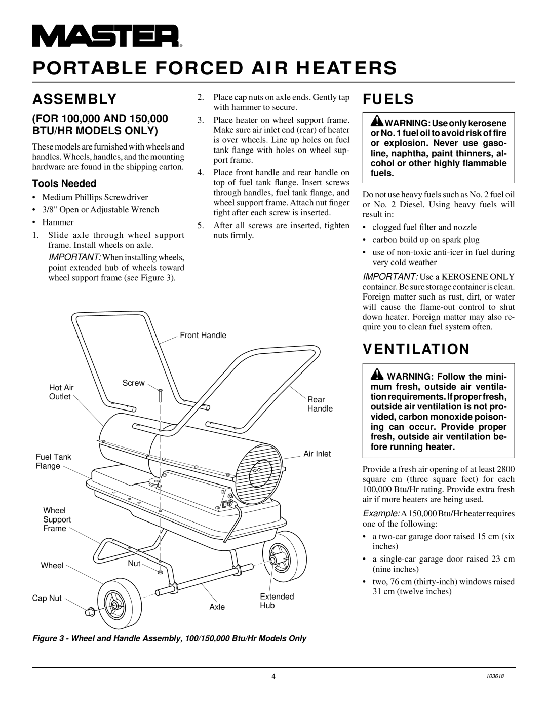 Desa BY70CEB, BY150CEB, BY35CEB, BY100CEB owner manual Assembly, Fuels, Ventilation, Tools Needed 