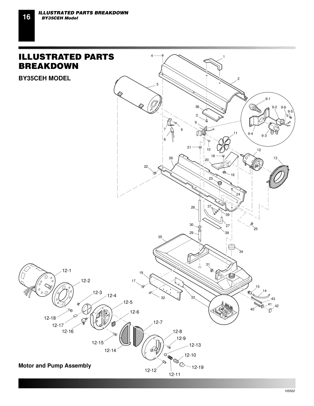 Desa BY70CEH, BY100CEH, BY150CEH owner manual Illustrated Parts Breakdown, BY35CEH Model, Motor and Pump Assembly 