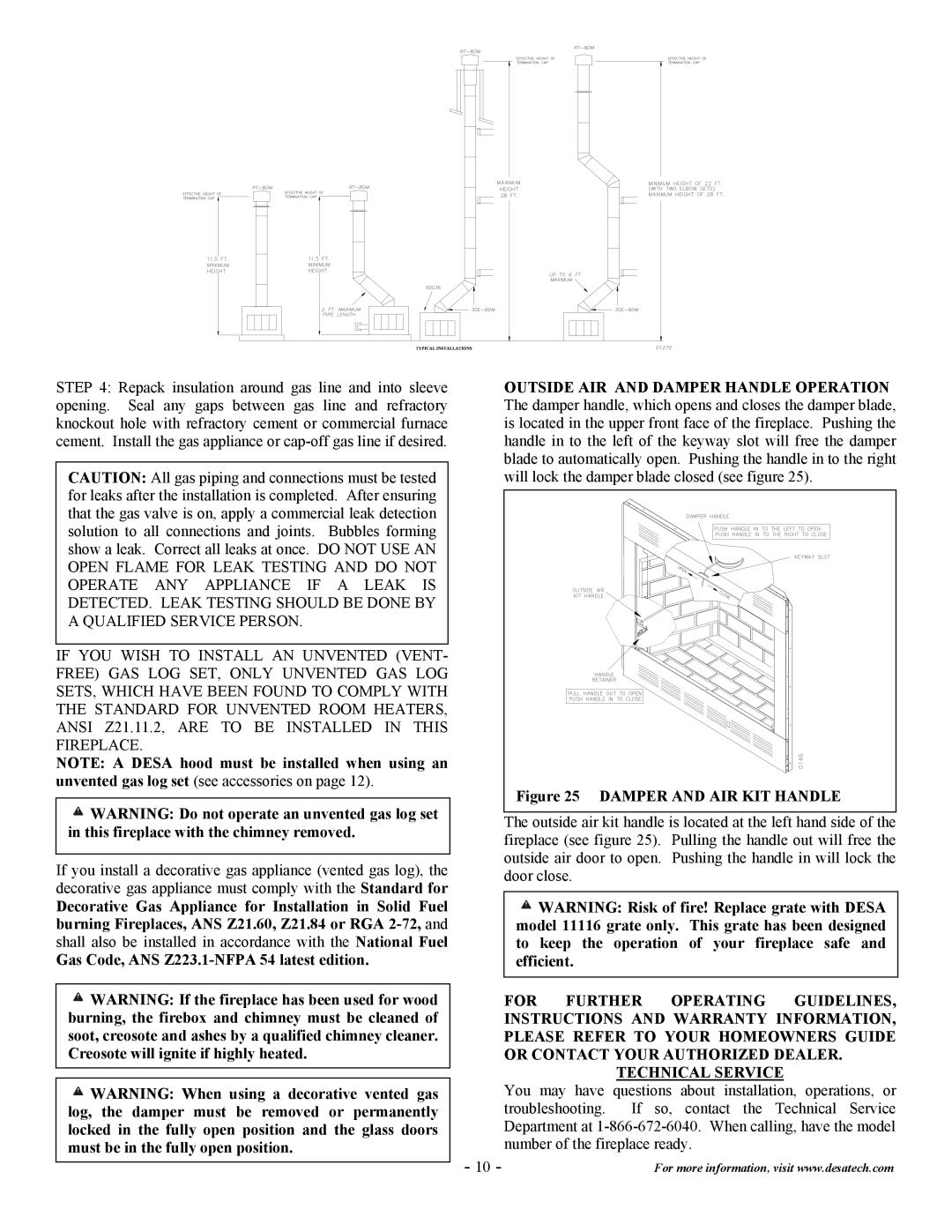 Desa C36EMW installation instructions Damper and AIR KIT Handle 