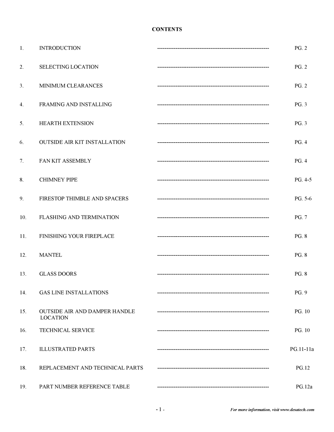 Desa C36EMW installation instructions Contents 