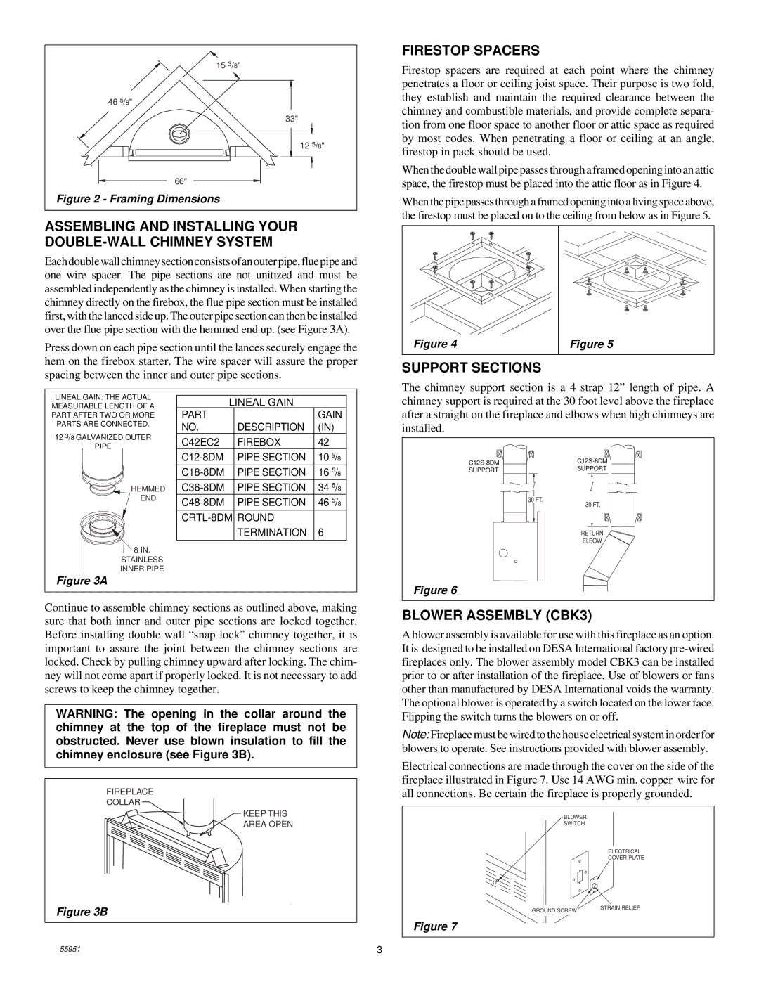 Desa C42EC2 Assembling and Installing Your DOUBLE-WALL Chimney System, Firestop Spacers, Support Sections 