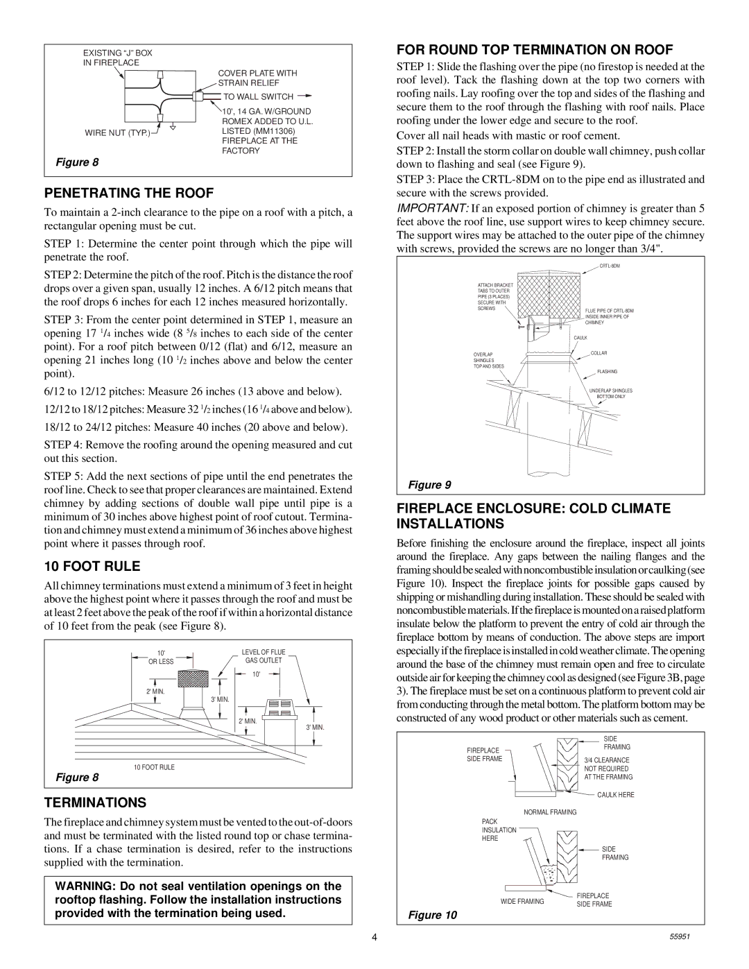 Desa C42EC2 installation instructions For Round TOP Termination on Roof, Penetrating the Roof, Foot Rule, Terminations 