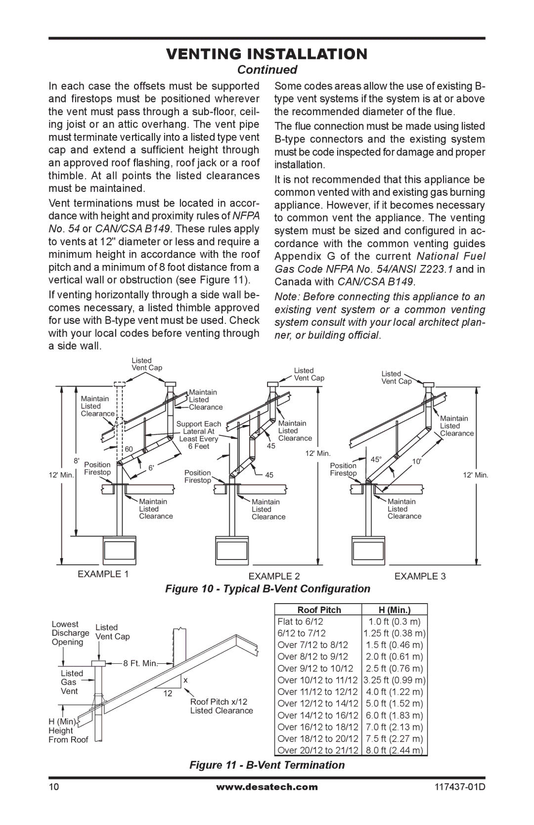 Desa CB36P, CB36N operation manual Venting Installation 