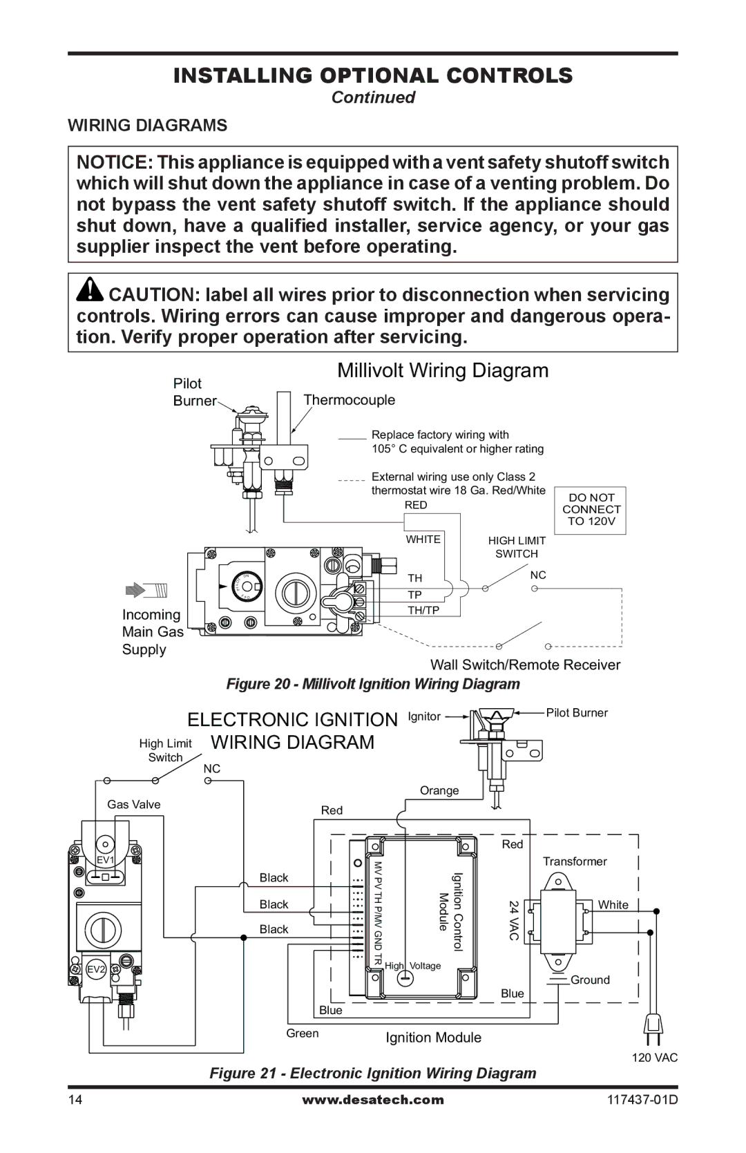 Desa CB36P, CB36N operation manual Millivolt Wiring Diagram, Wiring Diagrams 