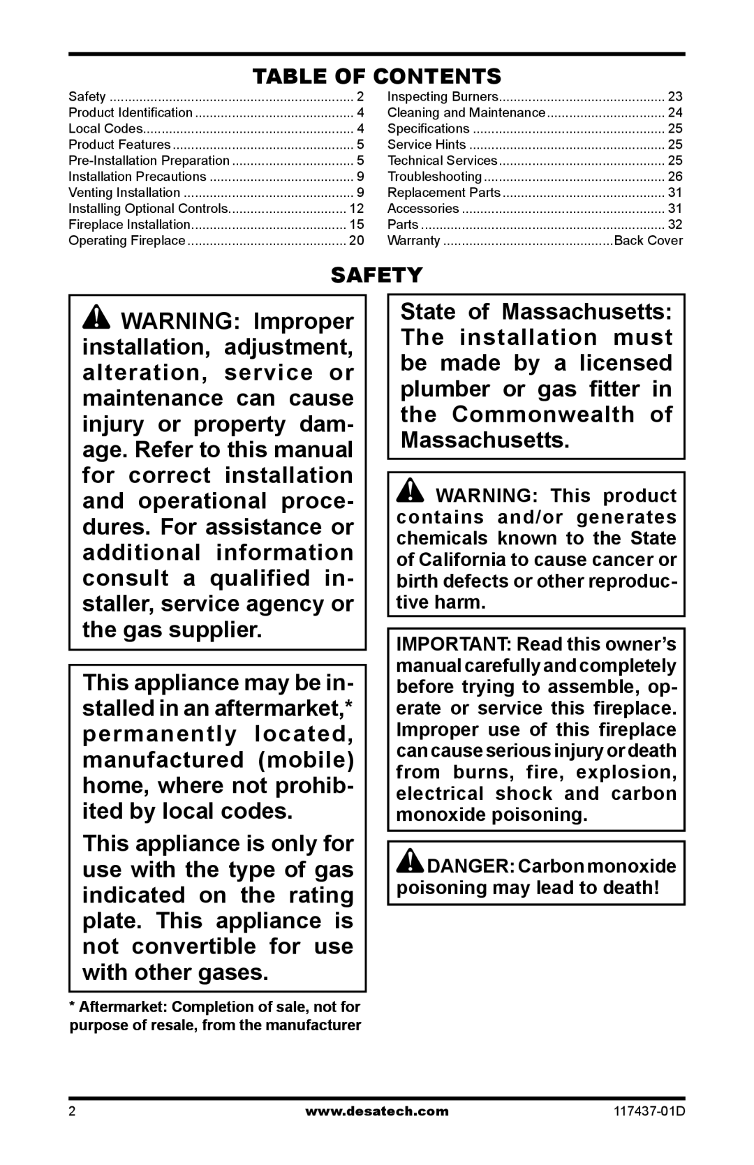 Desa CB36P, CB36N operation manual Table of Contents 