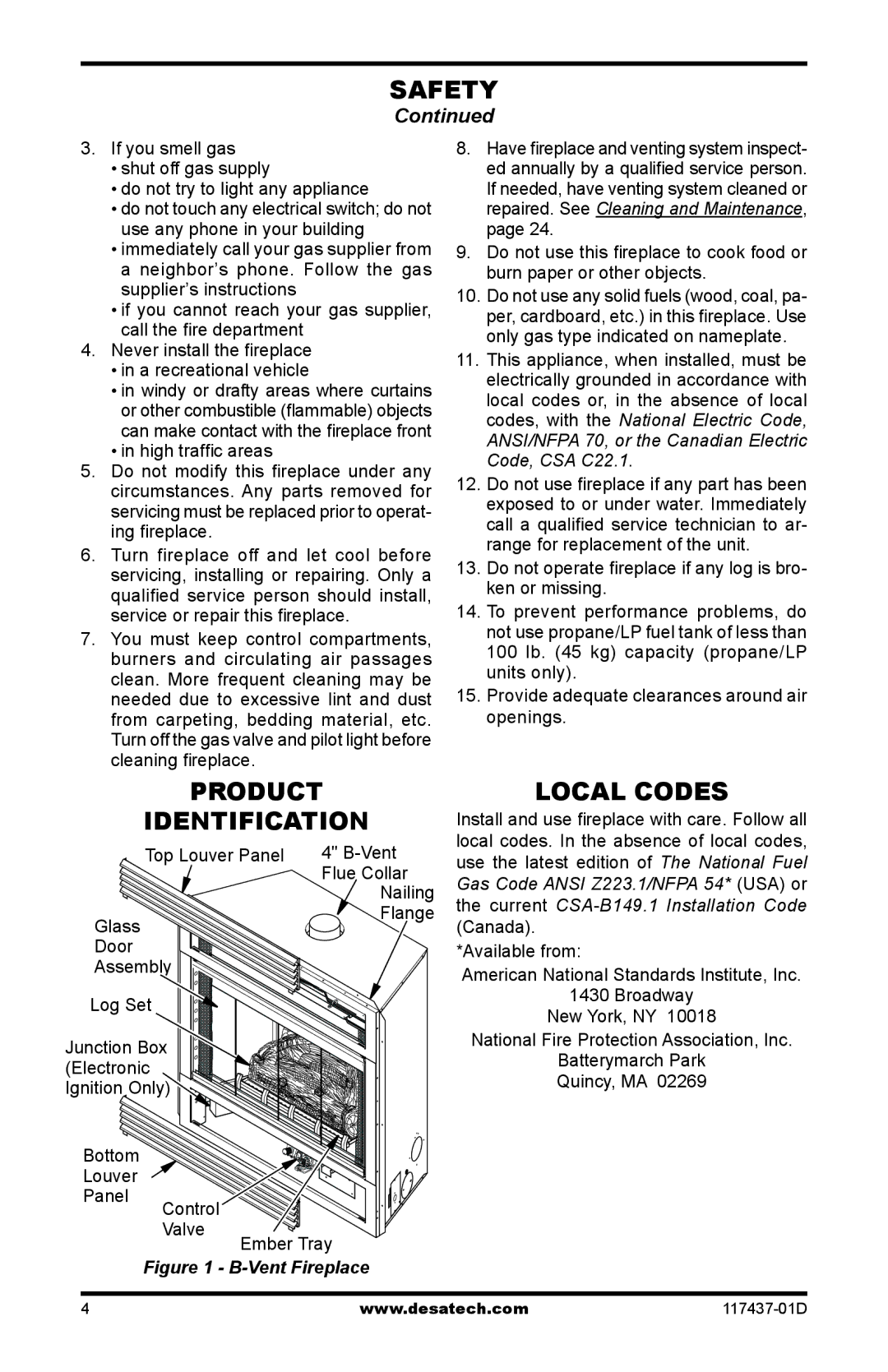 Desa CB36P, CB36N operation manual Product Identification, Local Codes 