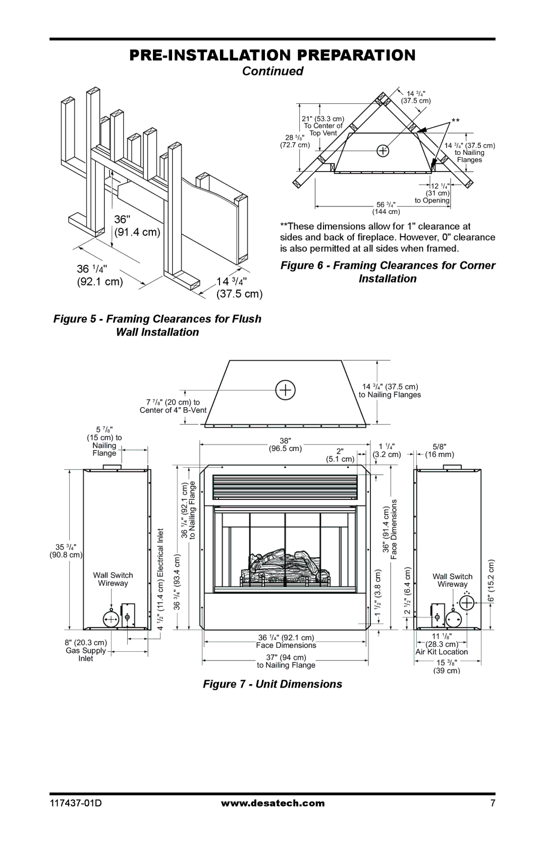 Desa CB36N, CB36P operation manual 91.4 cm 36 1/4 92.1 cm 14 3/4, 37.5 cm 