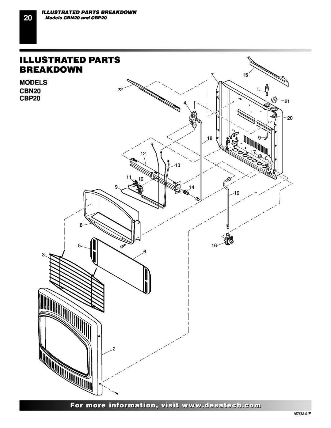 Desa CBN20 installation manual Illustrated Parts Breakdown, Models, CBP20 