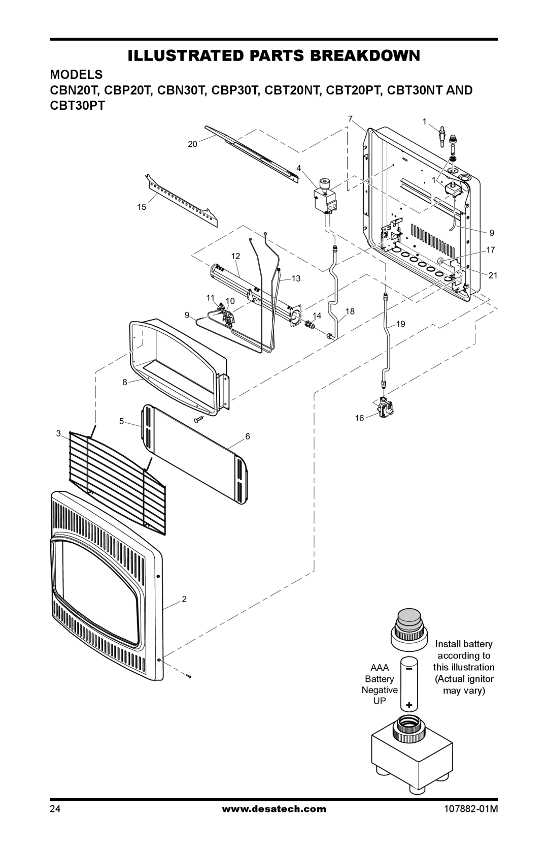 Desa CBT30NT, CBT30PT installation manual Illustrated Parts Breakdown 