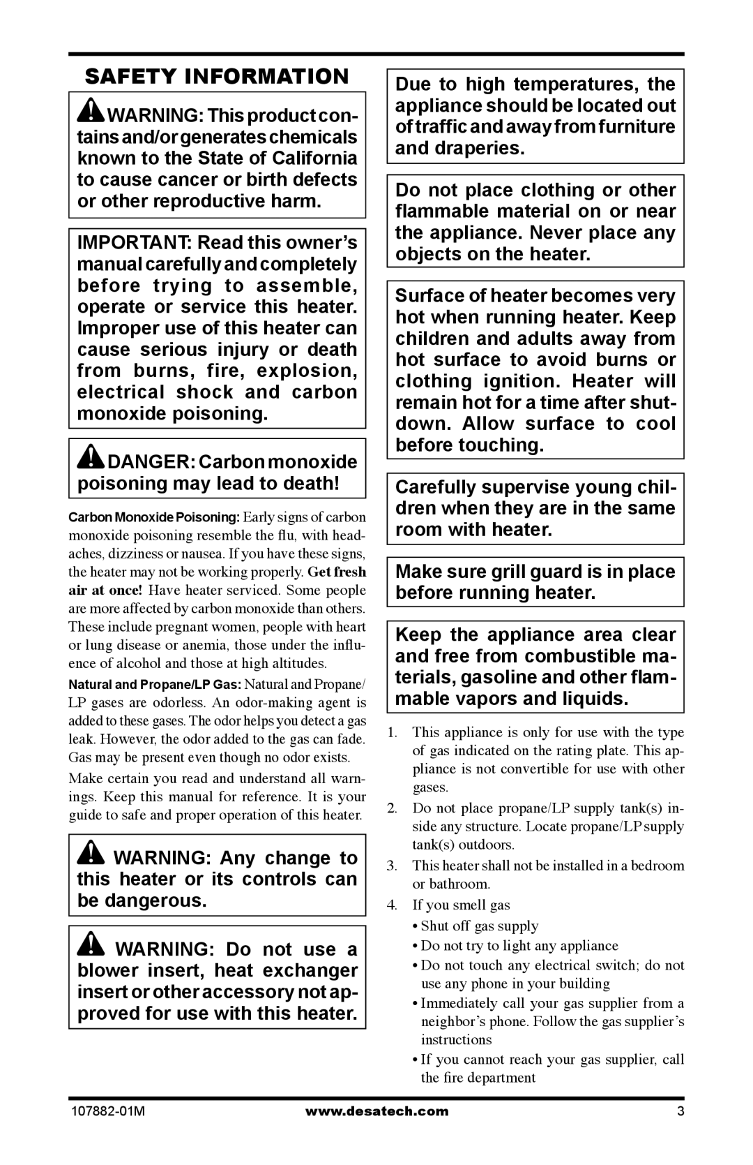 Desa CBT30NT, CBT30PT installation manual Safety Information 