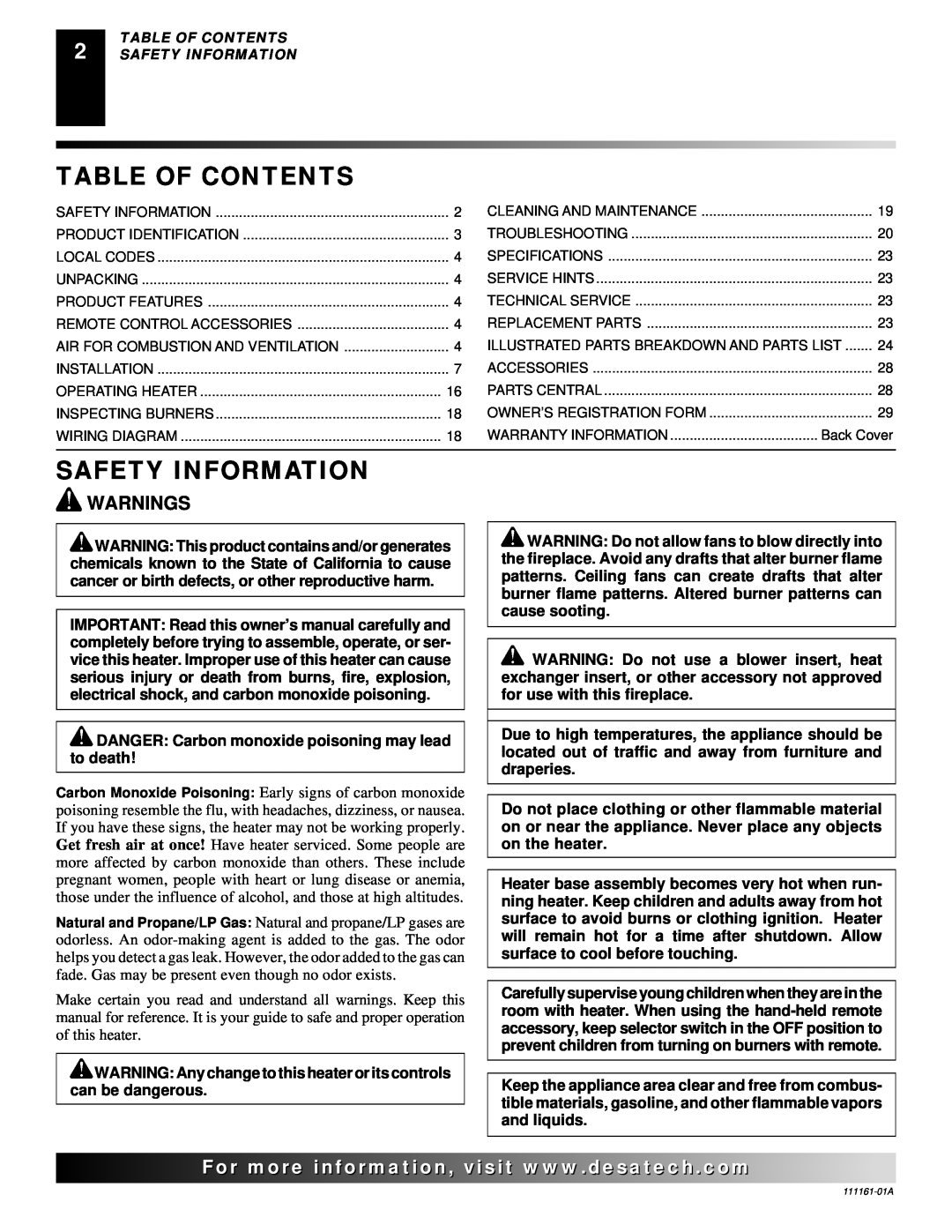 Desa CCL3930PRA, CCL3018NRA, CCL3924NRA, CCL3930NRA, CCL3924PRA, CCL3018PRA Table Of Contents, Safety Information, Warnings 