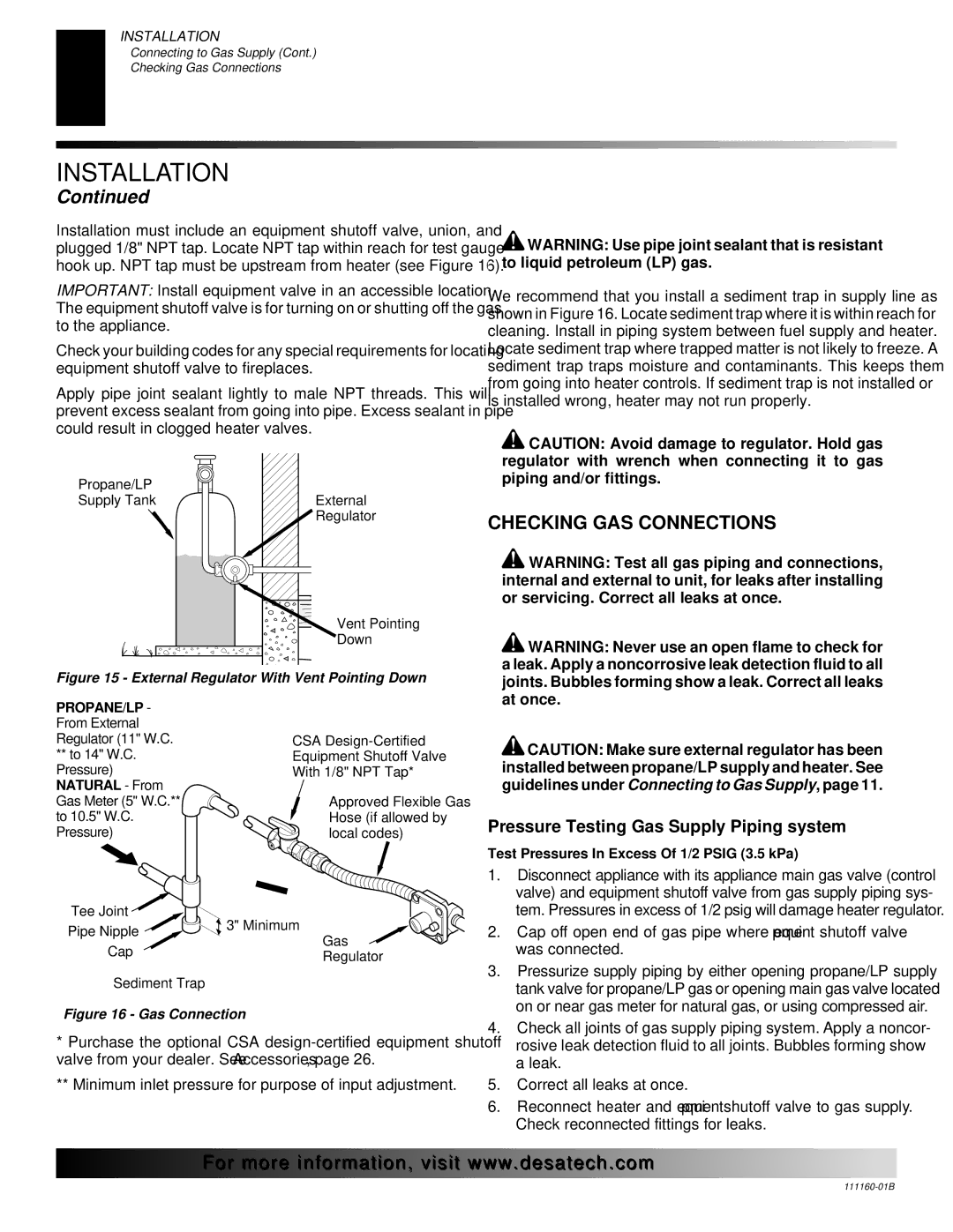 Desa CCL3930PTB, CCL3018PTA, CCL3930NTB, CCL3924NA Checking GAS Connections, Pressure Testing Gas Supply Piping system 