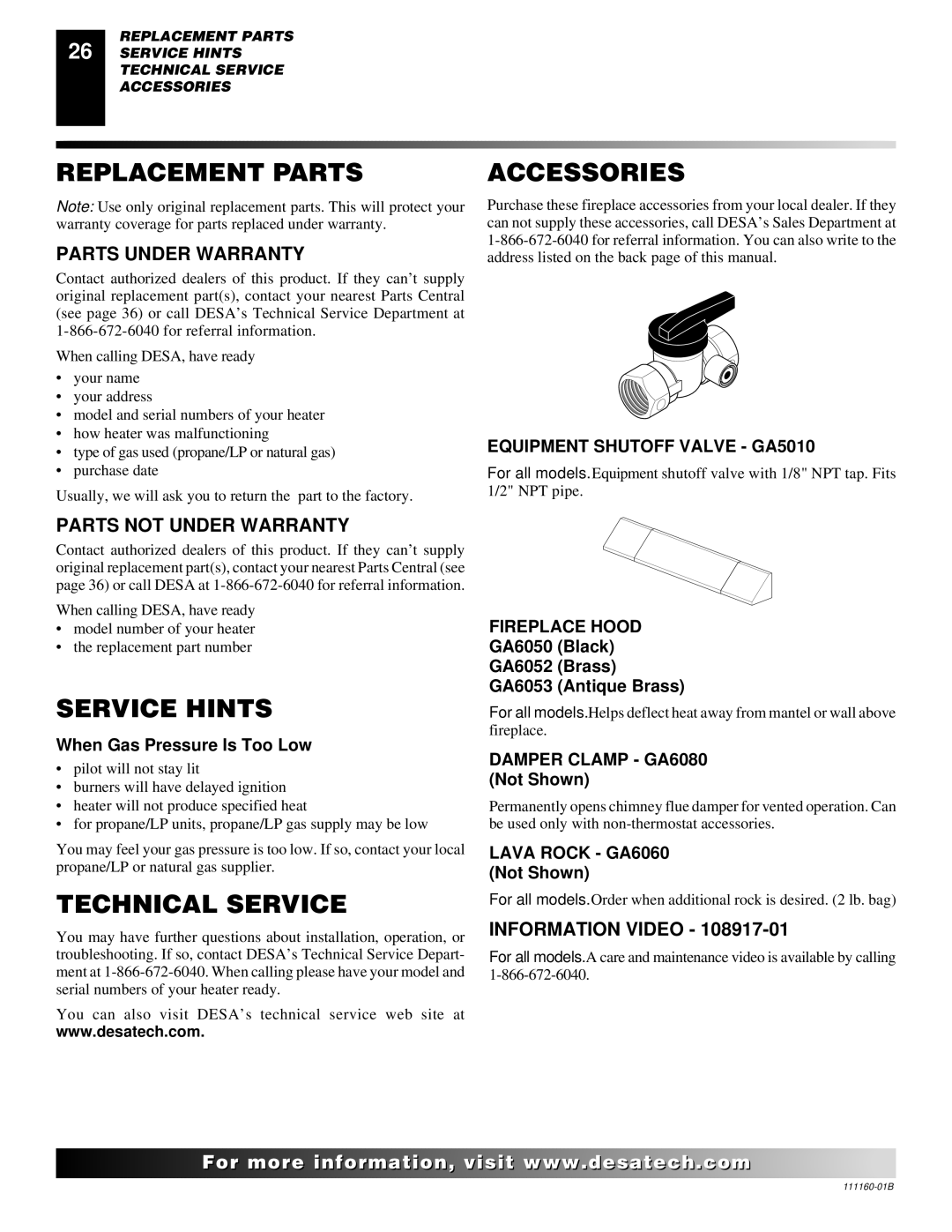 Desa CCL3924PA, CCL3018PTA, CCL3930NTB, CCL3930PTB Replacement Parts, Accessories, Service Hints, Technical Service 