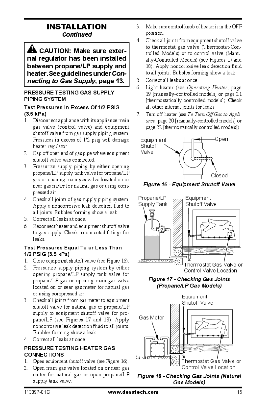 Desa 24, 30 Test Pressures In Excess Of 1/2 Psig 3.5 kPa, Test Pressures Equal To or Less Than 1/2 Psig 3.5 kPa 