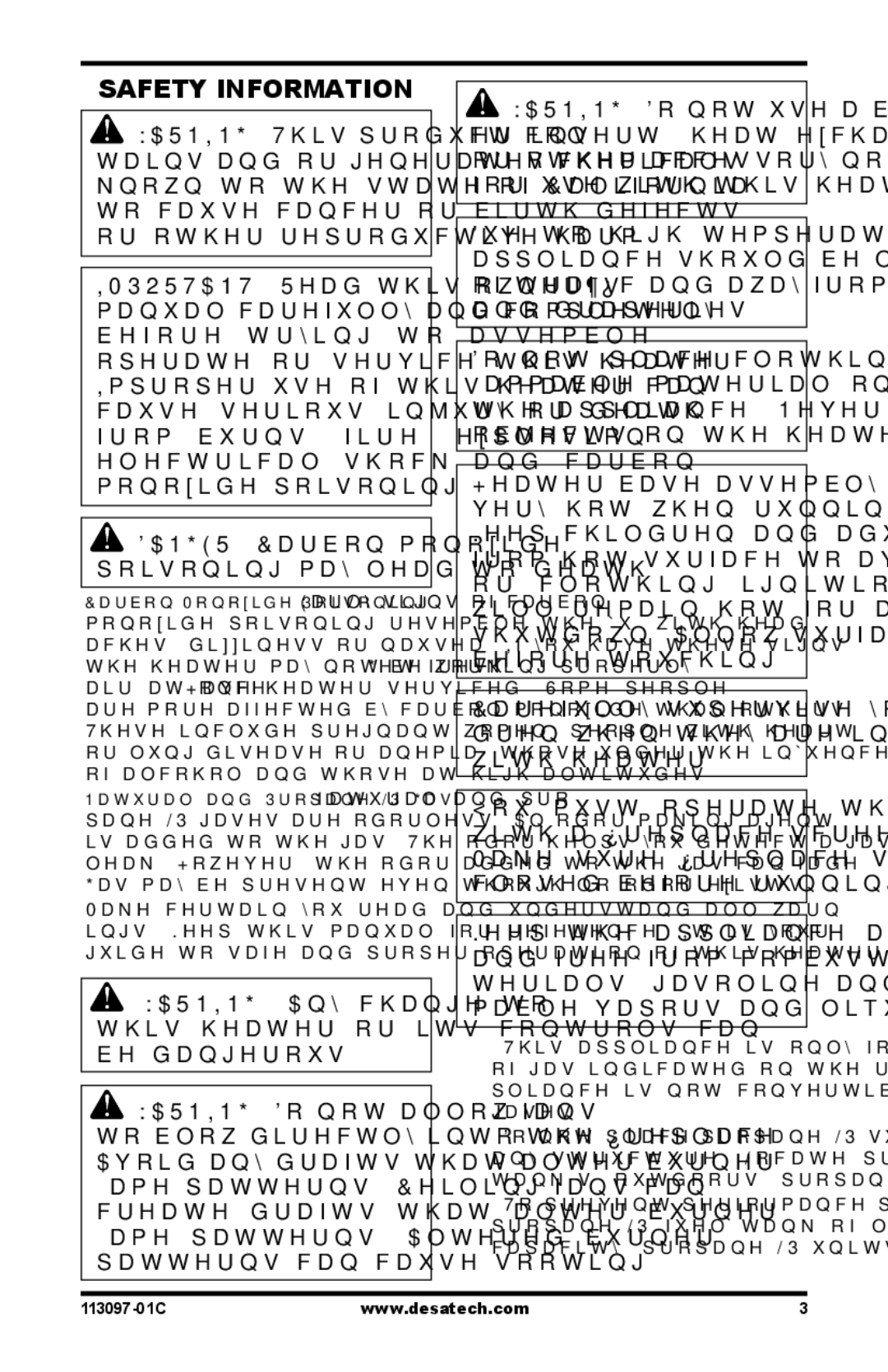 Desa 24", 30, CCL3018PTA/NTA, CCL3924PTA/NTA, CCL3930PTB/NTB installation manual Safety Information 