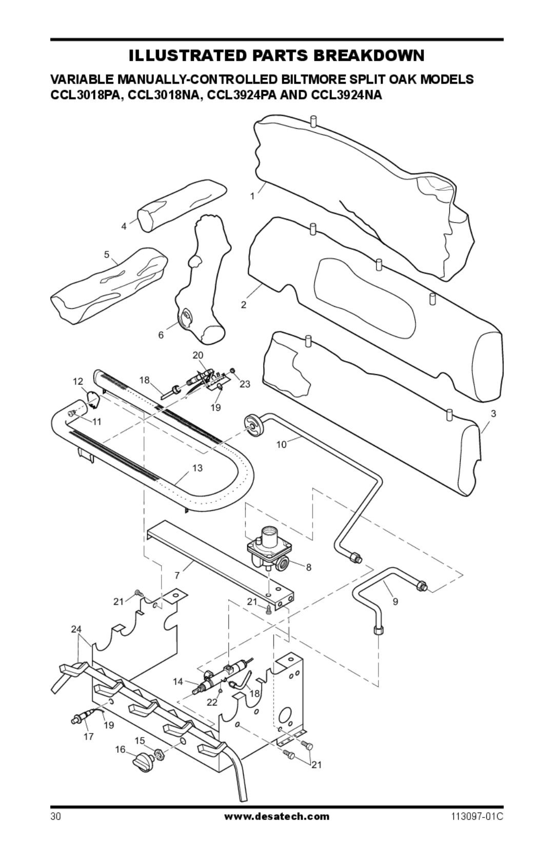 Desa 24", 30, CCL3018PTA/NTA, CCL3924PTA/NTA, CCL3930PTB/NTB installation manual Illustrated Parts Breakdown 