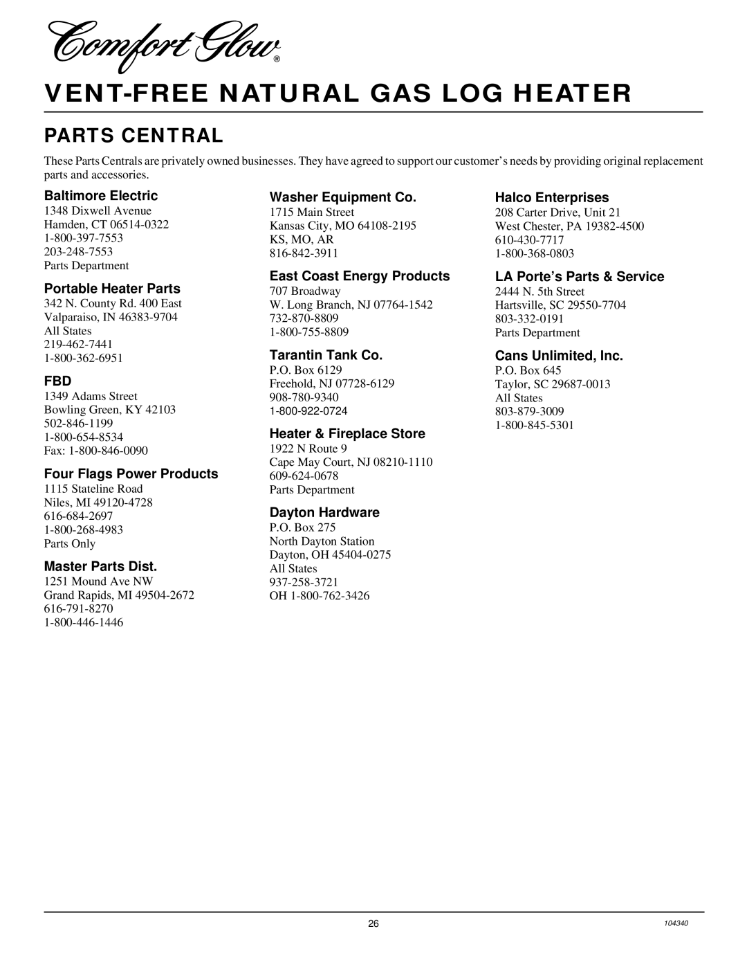 Desa CY3124N, CCL3924NT, CGD3930NT, CY2718N installation manual Parts Central 