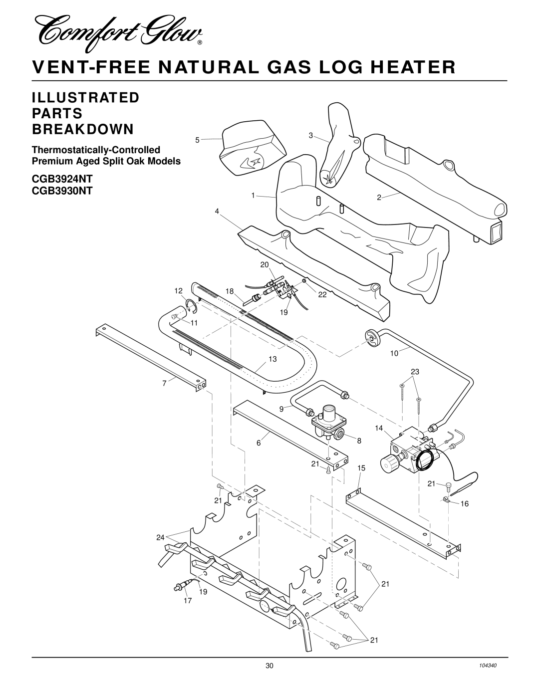 Desa CY3124N, CCL3924NT, CGD3930NT, CY2718N CGB3924NT CGB3930NT, Thermostatically-Controlled Premium Aged Split Oak Models 