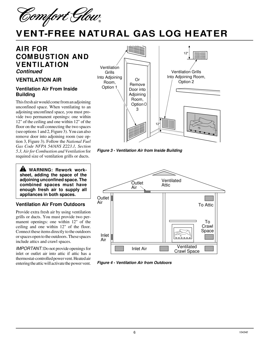 Desa CY3124N, CCL3924NT, CGD3930NT Ventilation AIR, Ventilation Air From Inside Building, Ventilation Air From Outdoors 