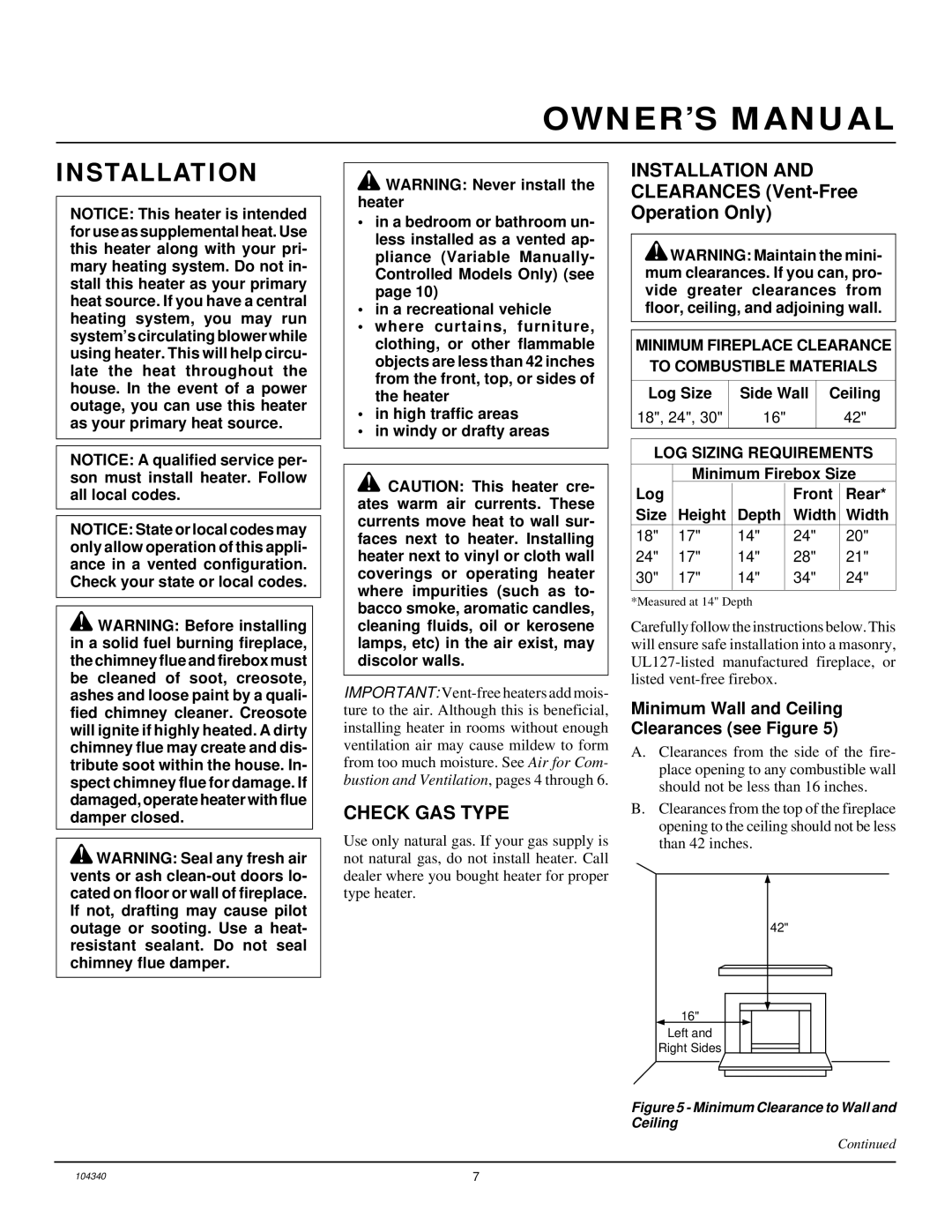 Desa CY2718N, CCL3924NT, CGD3930NT, CY3124N Installation, Check GAS Type, Minimum Wall and Ceiling Clearances see Figure 