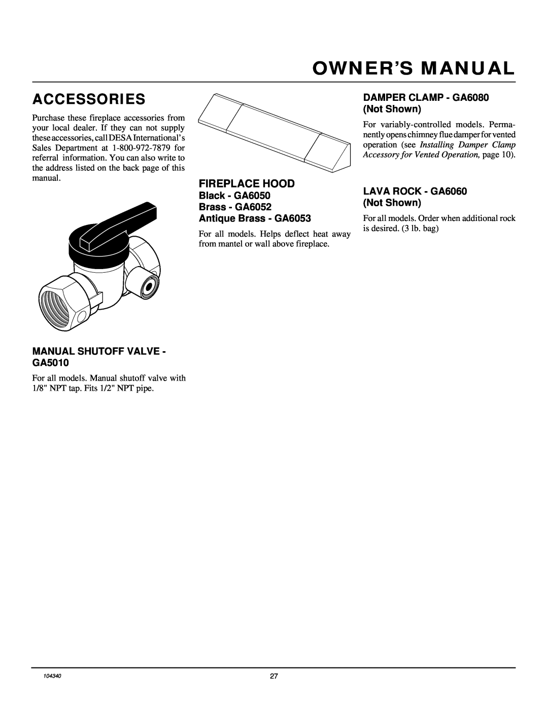 Desa CY2718N, CCL3924NT, CGD3930NT, CY3124N installation manual Accessories, Fireplace Hood 