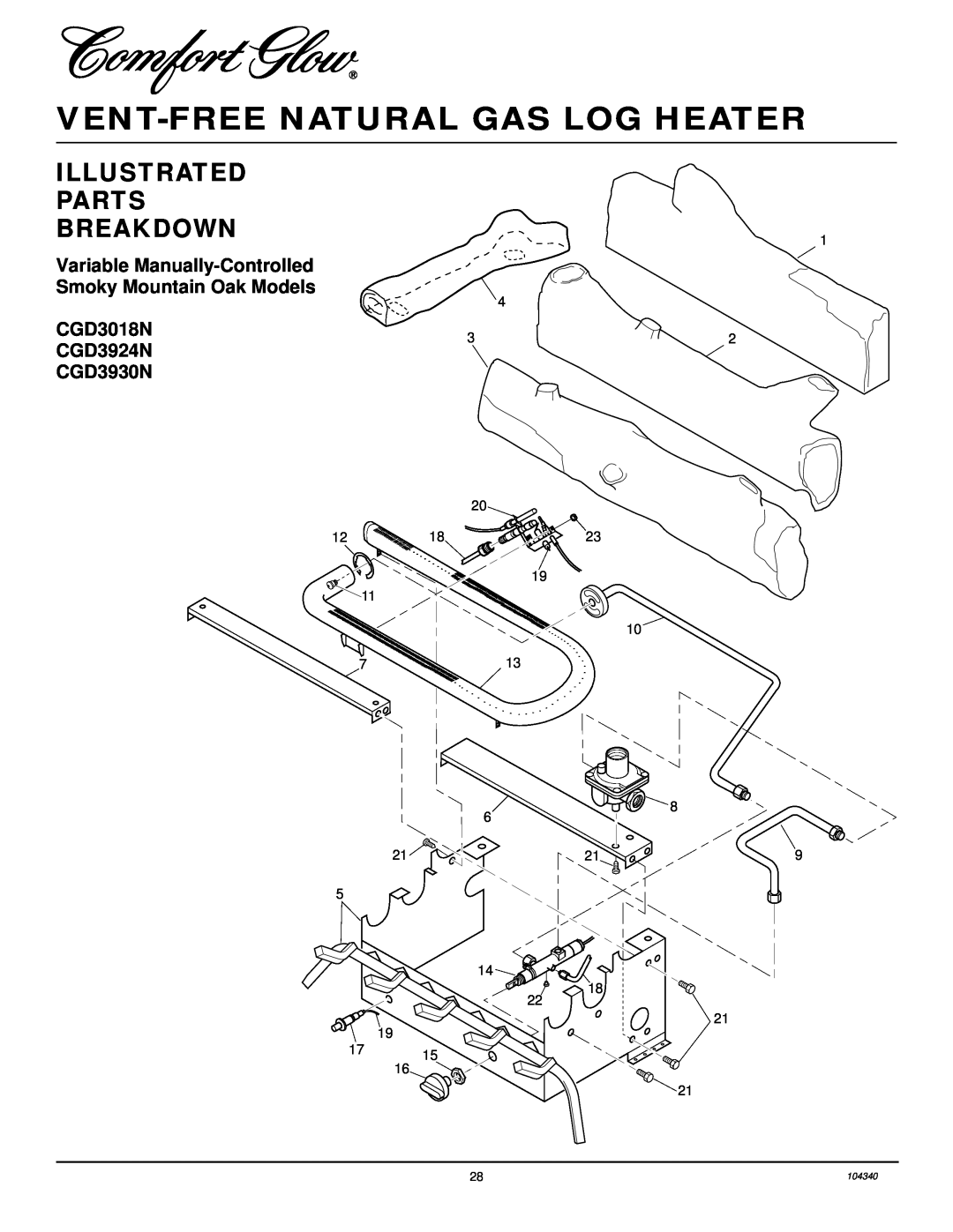 Desa CCL3924NT Illustrated Parts Breakdown, Variable Manually-Controlled, Smoky Mountain Oak Models CGD3018N CGD3924N 