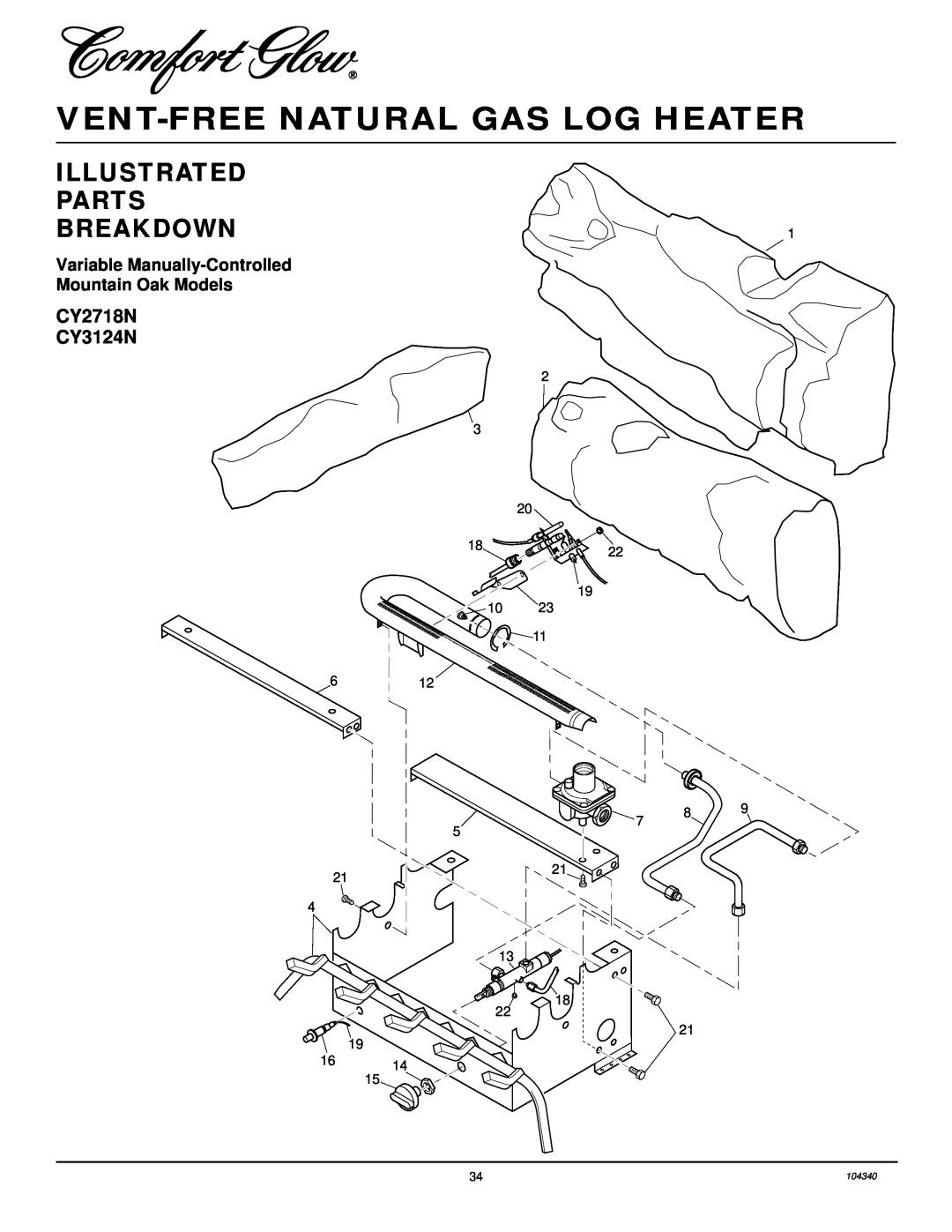 Desa CCL3924NT, CGD3930NT CY2718N CY3124N, Vent-Freenatural Gas Log Heater, Illustrated Parts Breakdown, 104340 