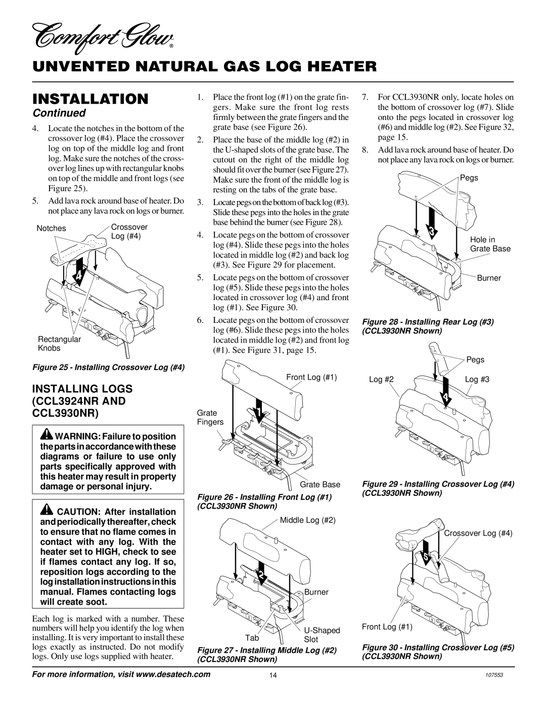 Desa installation manual Installing Logs CCL3924NR and CCL3930NR, Installing Crossover Log #4 