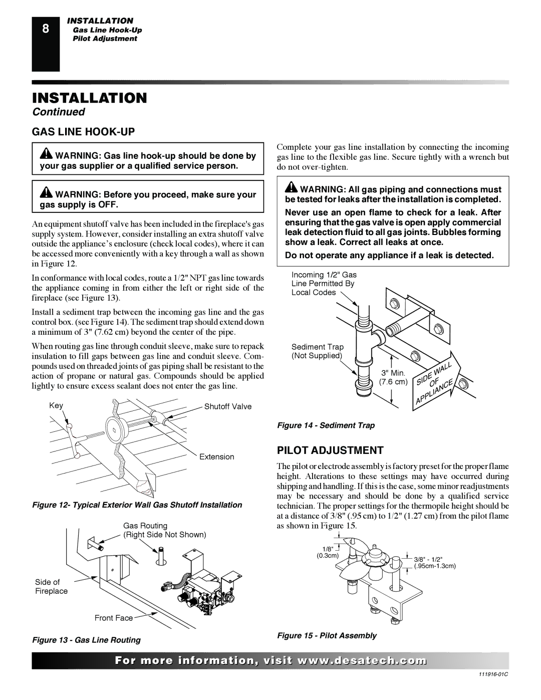 Desa CD32M (-1)(-2) installation manual GAS Line HOOK-UP, Pilot Adjustment 