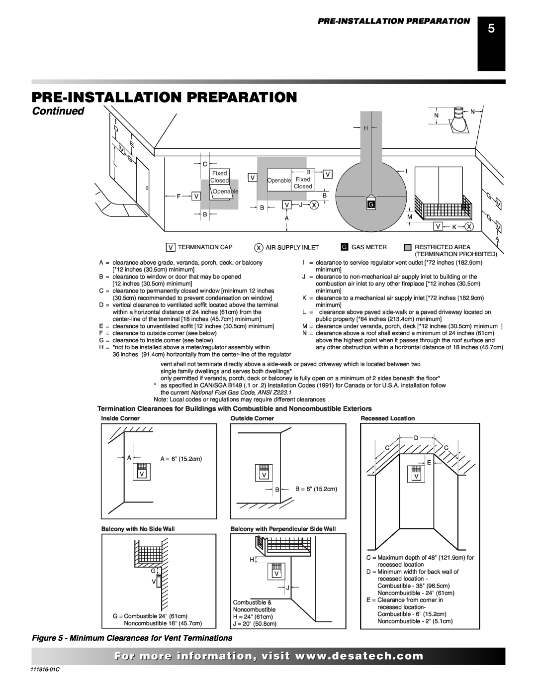 Desa CD32M (-1)(-2) Pre-Installationpreparation, D E V B L, V G V A, Continued, Inside Corner, Outside Corner 