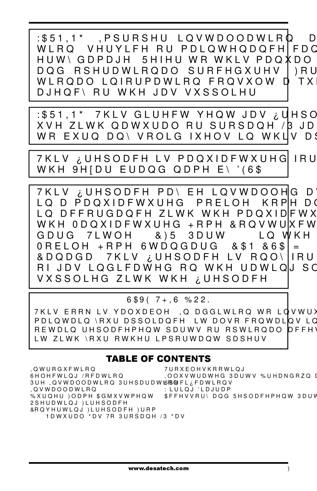 Desa CD36M-A2, CD32M-2, CD36M-A1, CD42M-A2, CD32M-1 installation manual Table of Contents 