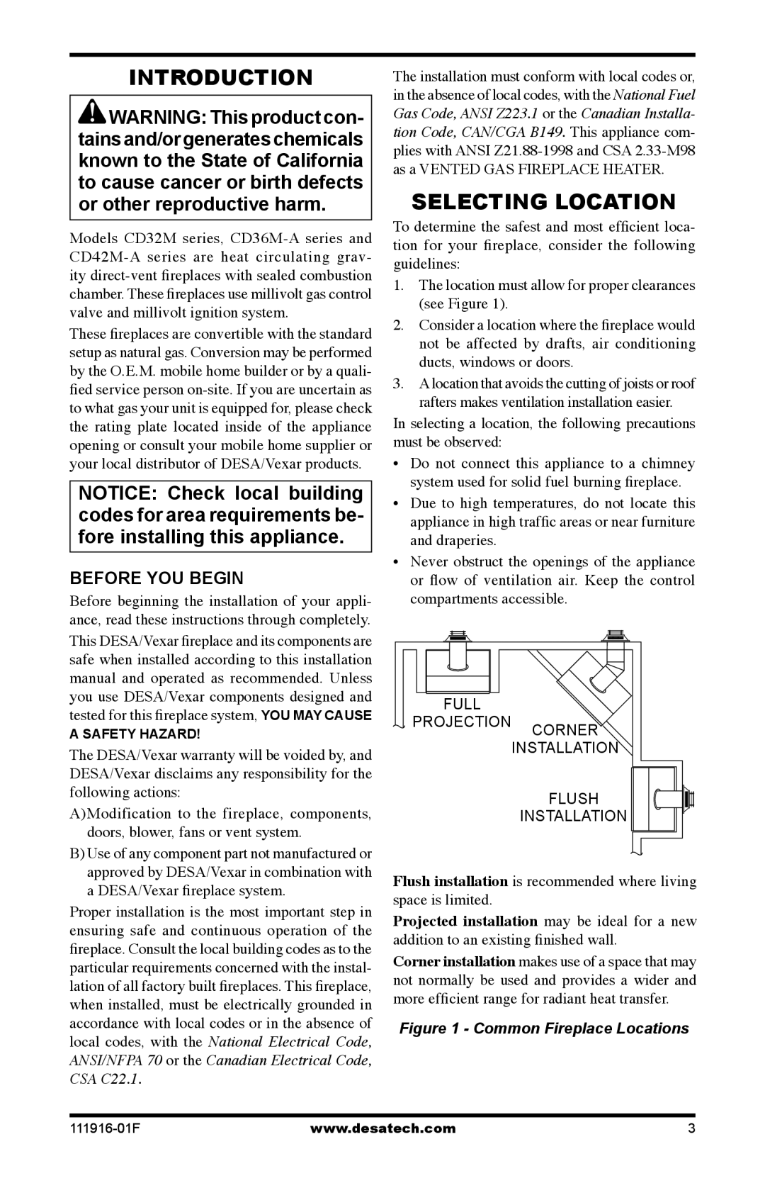 Desa CD42M-A2, CD32M-2, CD36M-A1, CD36M-A2, CD32M-1 installation manual Introduction, Selecting Location, Before YOU Begin 