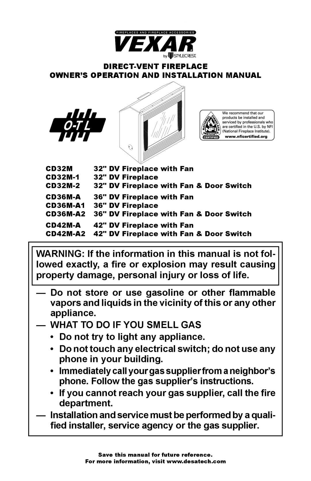 Desa CD36M-A1, CD32M-2, CD36M-A2, CD42M-A2, CD32M-1 installation manual What To Do If You Smell Gas 