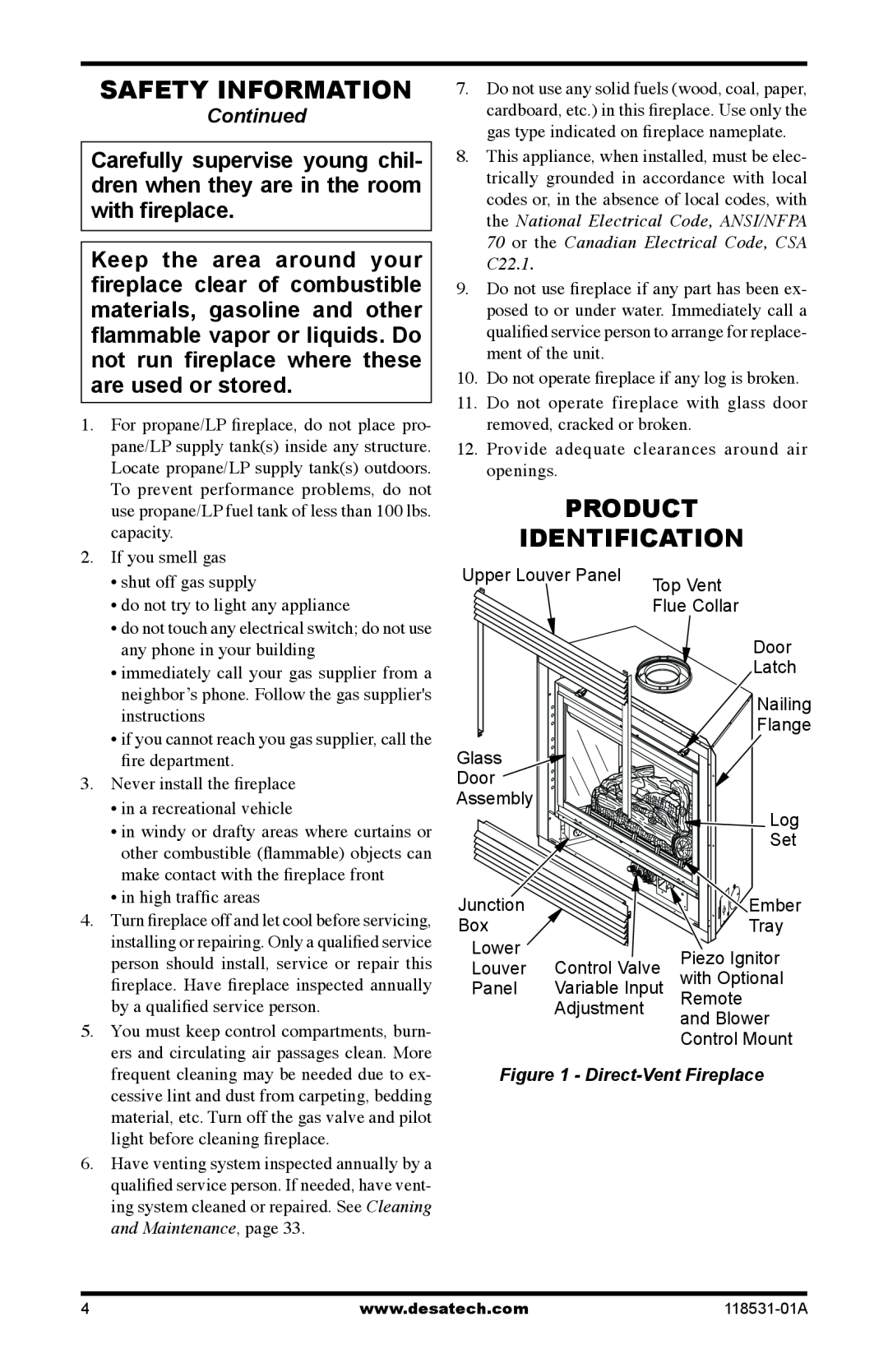 Desa CD36TN-M installation manual Safety information, Product Identification, Continued 