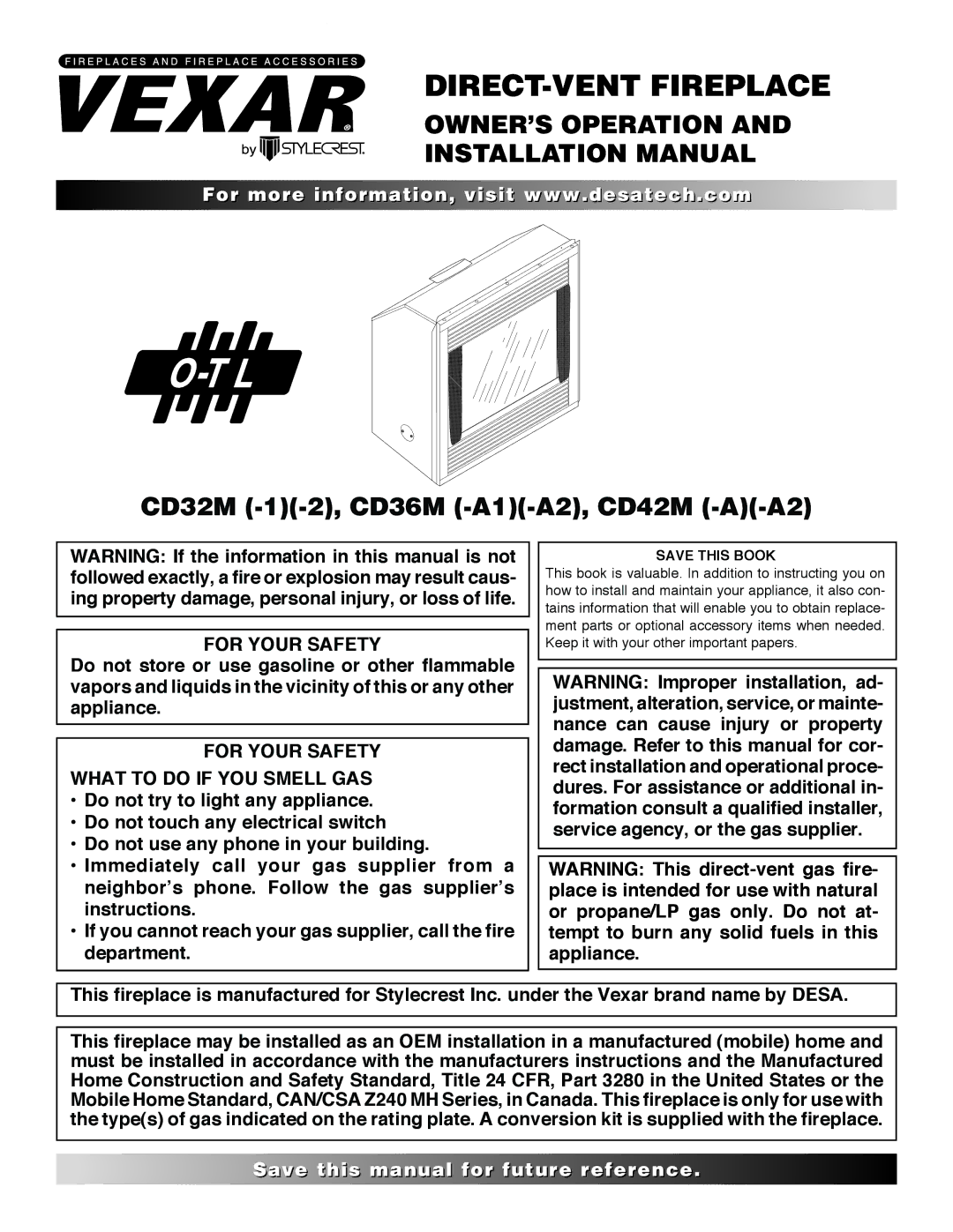 Desa CD36M, CD32M, CD42M, CD42M (-A)(-A2) installation manual OWNER’S Operation Installation Manual, For Your Safety 