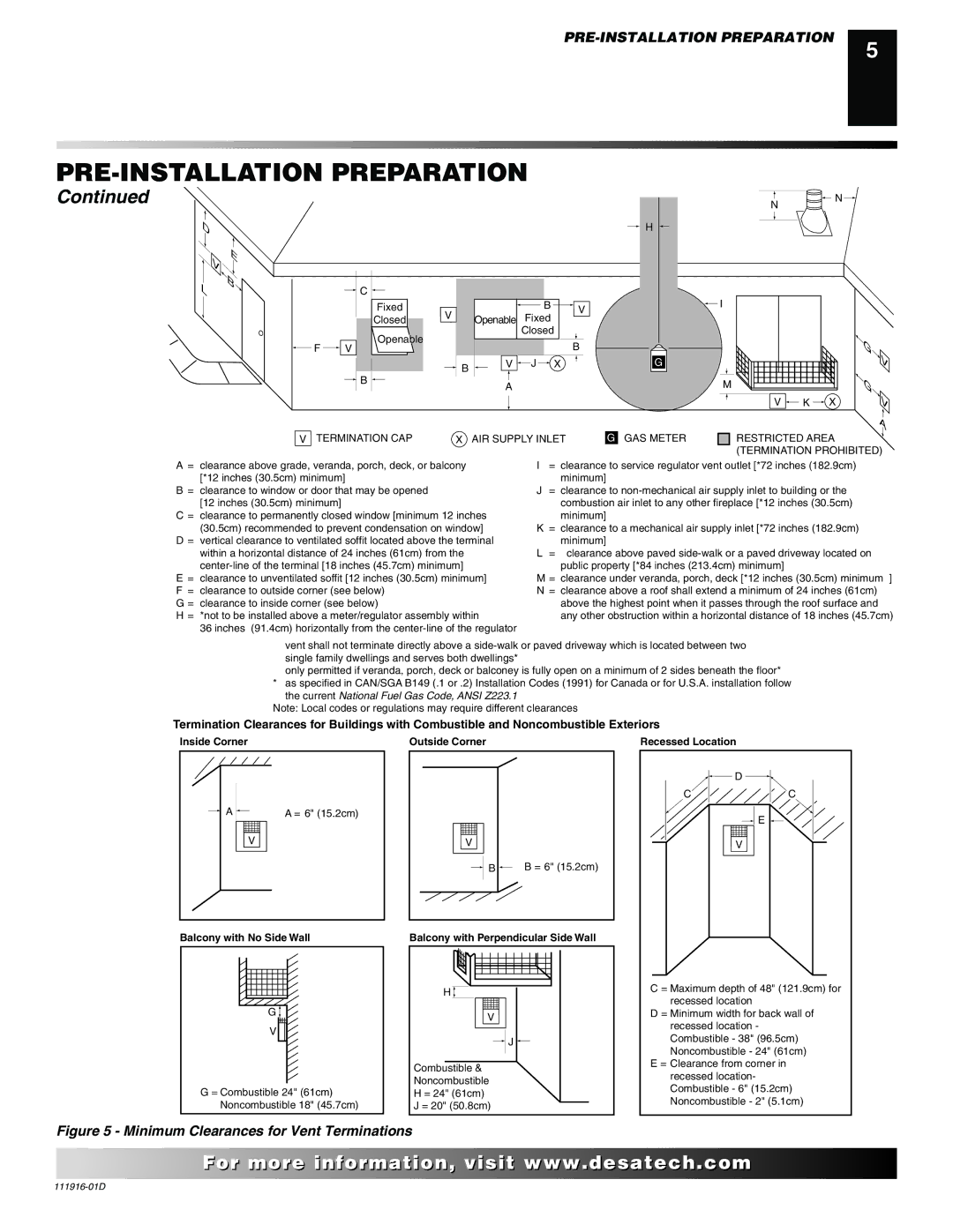 Desa CD36M, CD32M, CD42M, CD42M (-A)(-A2) installation manual Minimum Clearances for Vent Terminations 