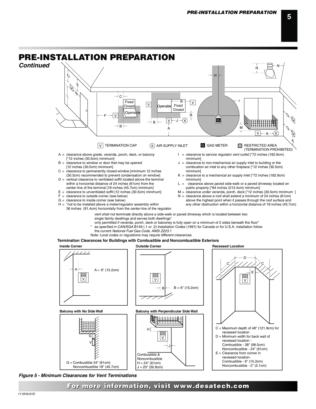 Desa CD36M, CD32M, CD42M Pre-Installation Preparation, D E V B L, V G V A, Continued, For..com, Inside Corner 