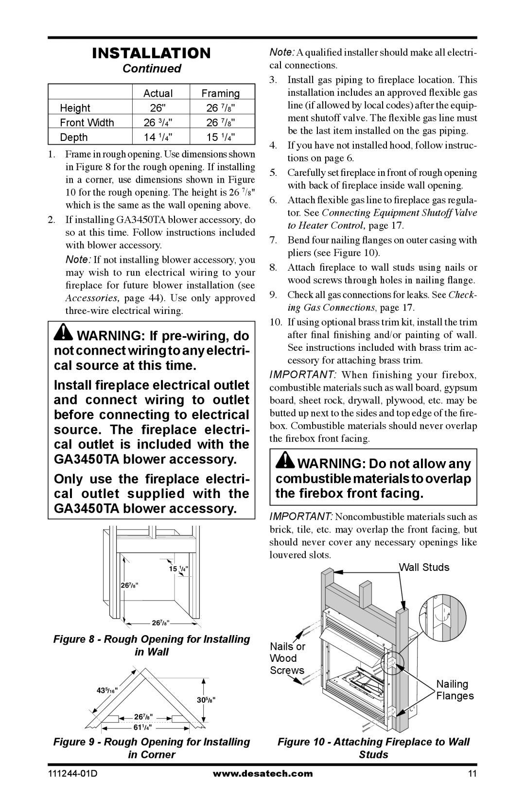 Desa CDCFNR installation manual Depth, If you have not installed hood, follow instruc- tions on 